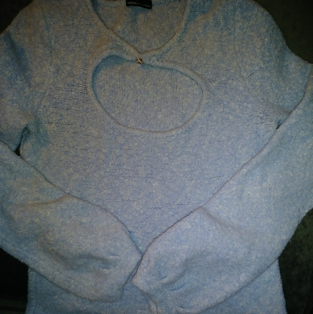 Unique Powder Blue Sweater with Front Cut Out